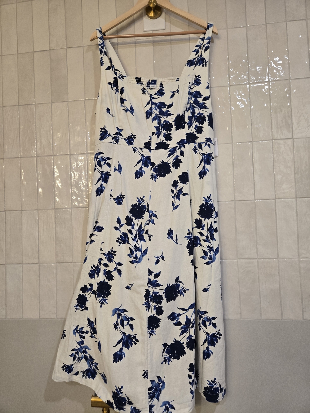 Old Navy NWT Blue White Floral Midi Dress XXL Pockets Cottagecore